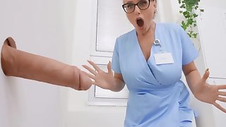 Nerdy fair-haired nurse with big tits practices anal sexual intercourse before shift